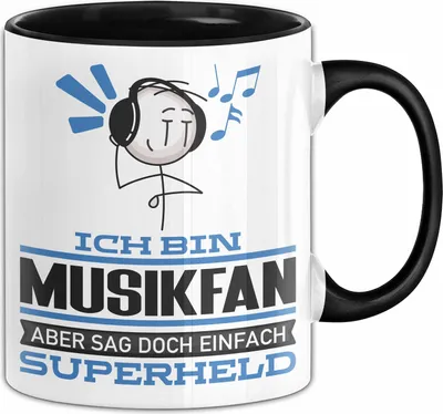Produktbild von Musikfan Geschenk Tasse Ich Bin Musikfan Aber Sag Doch Einfach Superheld Lustige Geschenkdiee für Musikfan Kaffee-Becher (Schwarz)