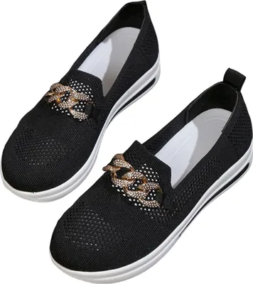 Produktbild von 1 Paar Damen-Wanderschuhe, hohles Netzgewebe, gute Atmungsaktivität, Strass-Metalldekor, Slip-on-Sneaker, elastische, stabile Basis, Freizeitschuhe für Büro, Zuhause und Reisen.