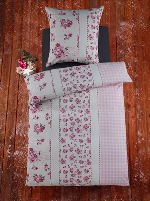 Produktbild von Bettwäsche Winter Biber Feinbiber Baumwolle 2x 135x200 + 2x 80x80 cm Doppelpack Design: Geblümt