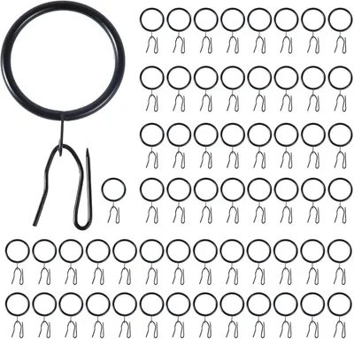 Produktbild von 60 Stück Metall-Gardinenringe mit Haken, langlebig, zum Aufhängen von Vorhängen in Haus und Büro – 4,0 x 38 mm