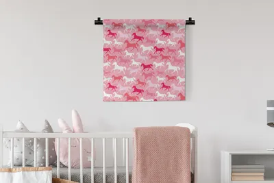 Produktbild von MuchoWow® Wandteppich Wandbehang Pferde - Rosa - Muster - Mädchen - Kinder - Mädchen 60x60 cm Tapisserie Dekoration Wandtuch - Dekorationen - Wand Decke
