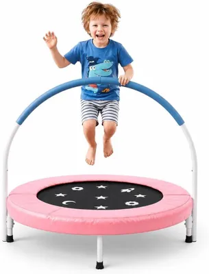 Produktbild von Kindertrampolin 92 cm 36 Zoll mit Haltegriff faltbar Mini Trampolin für Kinder 3 bis 6 Jahre rosa blau