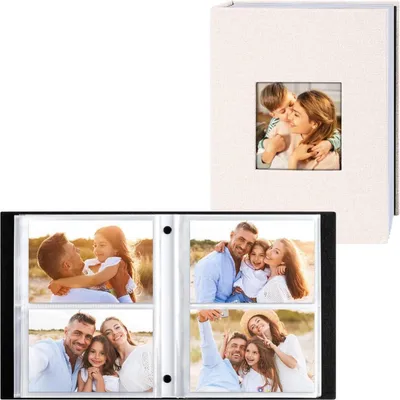Productafbeelding van Fotoalbum, insteekalbum, 10x15 cm, voor 200 foto's, beige linnen, set van 2
