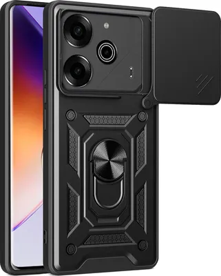 Produktbild von Hülle für Tecno Pova 6 Pro Magnetische Ring Ständer Halter Dia Kameraschutz TPU Bumper Silikon Schutzhülle Schwarz