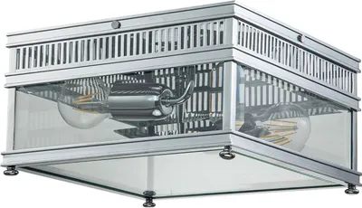 Produktbild von Deckenleuchte außen Messing Glas E27 IP44 B: 30 cm Chrom poliert 2-flammig quadratisch Vintage