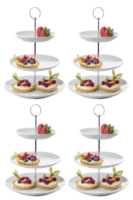 Produktbild von Etageren - H 37 cm - Weiß - Porzellan - 3 Etagen - 4er Set
