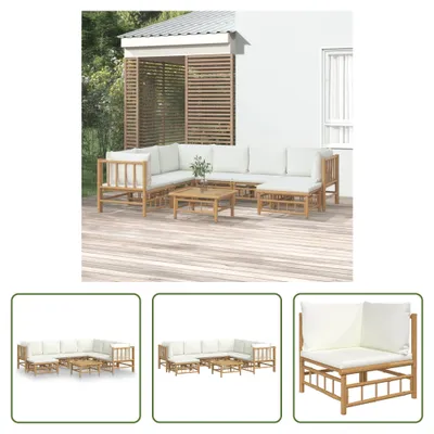 Produktbild von The Living Store 8-tlg. Garten-Lounge-Set mit Cremeweißen Kissen Bambus