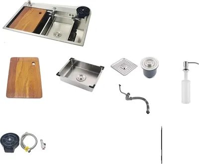 Produktbild von Edelstahl-Küchenspüle, Einzelbecken-Design, gebürstete Oberfläche, WEISS