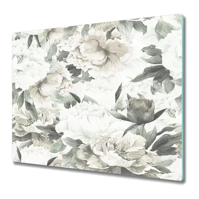Produktbild von Küchenteller - Schneidebrett Glas - Herdabdeckung -Vintage Blumenstrauß