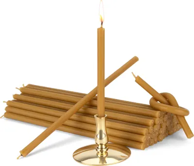 Produktbild von Kerzenhalter mit Stabkerzen gelb Tropffrei L 18cm Premium Bienenwachs 40100