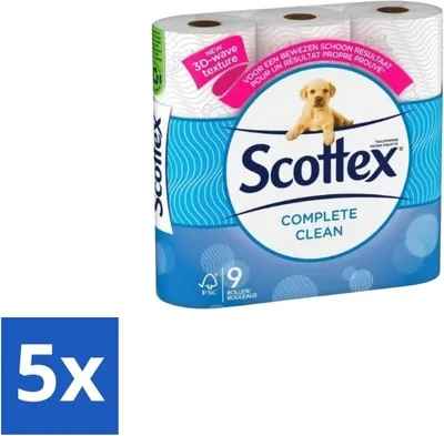 Produktbild von Page Scottex – Toilettenpapier – Complete Clean 2-lagig – 9 Rollen - Vorteilspack - 5 Stücke