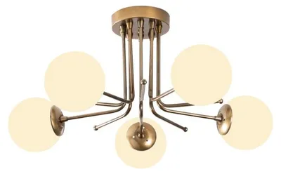 Image de Lustre Luminaire en fer or et blanc - 80 × 80 × H 34 cm - 5 x E27 Max 40W - IP20 - Glam Scandinave