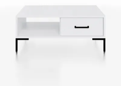 Zdjęcie produktu dla Stolik kawowy z szuflada i półką SIMPLE – Biały | 100x47x60 cm