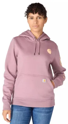 Productafbeelding van Carhartt 102791 Iconische Clarksburg logo sweatshirt, kleur: asgrijs met bessenkleurige details, maat S