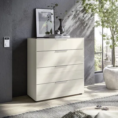Zdjęcie produktu dla Schubkastenkommode >Santorin< Glasfronten in Kaschmir - 90x99x40cm (BxHxT)