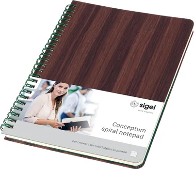 Produktbild von SIGEL CO675 Spiralblock Conceptum - Nature Edition - Holzmaserung - punktkariert (Dot-Lineatur) - ca. A5 - braun - Hardcover - 160 S. -