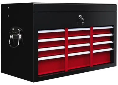 Produktbild von Werkzeugkiste, abschließbar, 3 Schubladen, Stahlgehäuse, 60x26x34cm, Rot+Schwarz