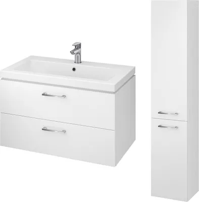 Produktbild von BADLAND Badmöbel Set LARA COMO 80 Waschbecken-Unterschrank mit Hochschrank 150x30x25, 2-Türen, Weiß