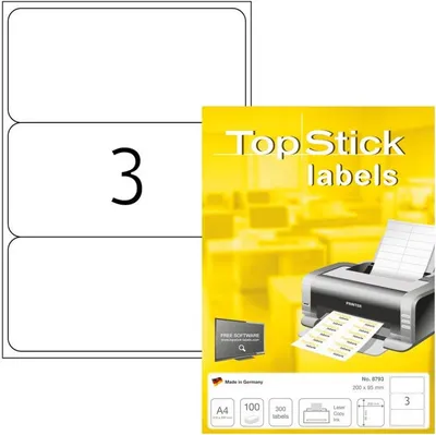 Produktbild von TOP STICK Universal-Etiketten 200 x 95 mm weiß 300 Etiketten auf 100 Blatt