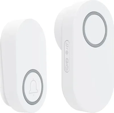 Imagen del producto de ZELURXX: Timbre inalámbrico, autoadhesivo, sin necesidad de baterías, resistente al agua, gran alcance, múltiples combinaciones, color blanco. Incluye un transmisor y un receptor