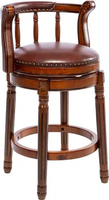 Produktbild von Cowtop Leder Holz Barhocker 360 drehbar Barhoehe Rueckenlehne fuer Kueche Theke Modernes Design 21.7x20.4x33.9''  Wooden Bar Stools Braun Height