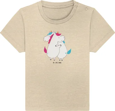 Produktbild von Mr. & Mrs. Panda Babyshirt Einhörner Umarmen 6. - 12. Monat - Natural Raw - Geschenk,  T-Shirt, Baby Kurzarmshirt, Familie, Unicorn, BFF, Freundin, Oberteil, Liebe