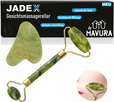 Zdjęcie produktu dla JADEX Premium Jade Roller Set Masażer do twarzy Gua Sha Masaż twarzy