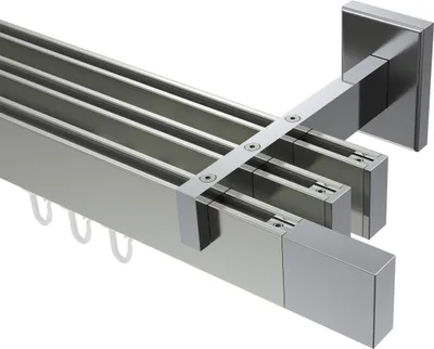 Produktbild von Interdeco Innenlaufstange / Gardinenstange mit Innenlauf Edelstahl-Optik / Chrom, Typ Smartline Lox (Quader), 14x35 mm 3-läufig, 200 cm