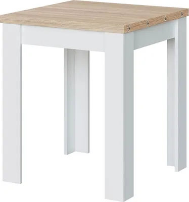 A square table with a light wood top and white legs, shown against a white background.
