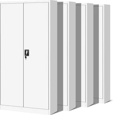 Produktbild von 4er Set Aktenschrank C001 Metallschrank Stahlschrank Werkzeugschrank Büroschrank Lagerschrank Universalschrank Pulverbeschichtung Flügeltüren 185 cm x 90 cm x 40 cm Farbe: Weiß/Weiß