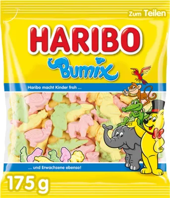 Obrázek produktu pro Haribo Bumix ovocné barevné figurky z pěnového cukru, balení 175 g