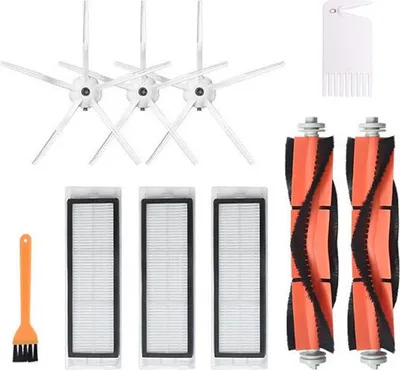 Produktbild von INF Ersatzteile Zubehör für Mi Roborock S6/ S5/ E2/ E35 Saugroboter, 10 Teile, 3 × 5-armiger Seitenbesen, 3 × Filter, 2 × Walzenbürste, 1 × gelber Pinsel, 1 × PE-Beutel