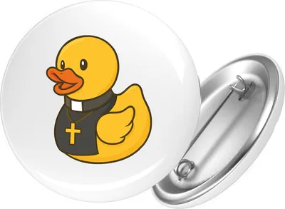 Produktbild von Huuraa Button Quietscheente Pfarrer Comic Gummiente 59mm rund mit Sicherheitsnadel Ansteckbutton Geschenkidee