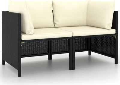 Image de vidaXL Canapé de jardin 2 places avec coussins Noir Poly Rattan