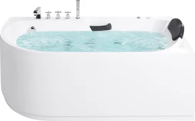 Produktbild von BELIANI Whirlpool Eckbadewanne Weiß Acryl Rechtsseitig Rechteckig 170 x 80 cm mit Armatur Kopfstütze Haltegriff Modern Indoor Whirlwanne Massage Wanne