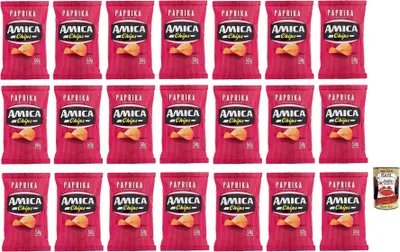 Produktbild von 21x Amica Chips Patatine Paprika,Kartoffelchips mit Paprika Geschmack,Salziger Snack Glutenfrei 50g-Beutel + Italian Gourmet Polpa di Pomodoro 400g Dose