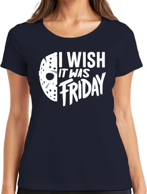 Zdjęcie produktu dla Chciałabym, żeby to był piątek Horror Maske Freitag13 Grusel Halloween Damen T-Shirt, Navy, L