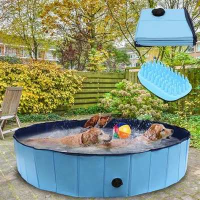 Immagine prodotto di Vasca pieghevole per cani, vasca robusta con fondo antiscivolo, non richiede gonfiaggio, per giardino e balcone, Ø 160 cm x H 30 cm