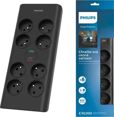 Obrázok produktu pre Philips SPN7080BA/60 prepäťová ochrana čierna 8 zásuviek 2 m