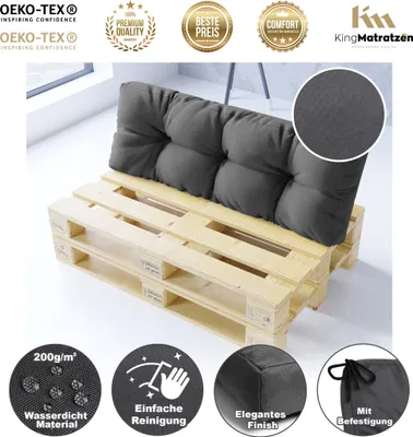 Produktbild von Bequeme Palettenkissen RÜCKENKISSEN 120 x 40 x 15 cm DUNKELGRAU für Ihr Haus und Terrasse