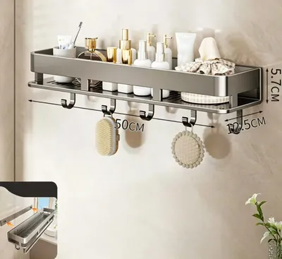 Produktbild von Duschablage Ohne Bohren, Duschregale für die Dusche, Kapazität Badezimmer Organizer und Aufbewahrung, Duschregal mit Haken,Badezimmer 50 × 12,5 × 5,7