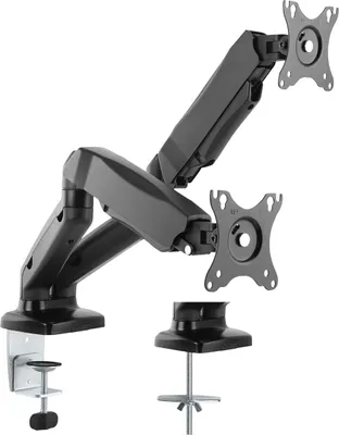 Productafbeelding van VALUE Dubbele LCD-arm, tafelmontage, gasveer, 5 scharnieren, geschikt voor schermen van 12-27 inch, belastbaar tot 2x 6,5 kg, zwart