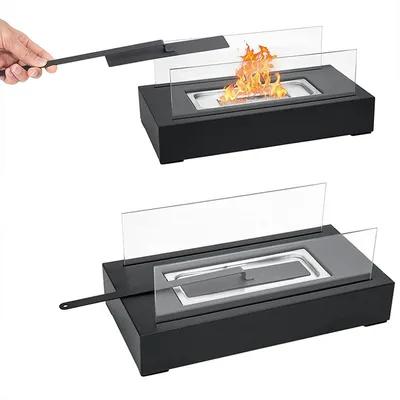 Produktbild von Tischkamin für Indoor und Outdoor mit Löschgerät und Sicherheitsglas Bioethanol Tischkamin Tischfeuer Terrassenfeuer Schwarz