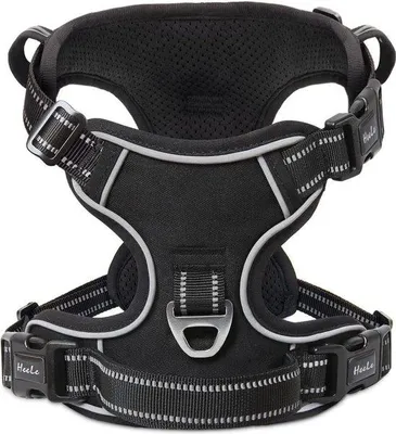 Produktbild von Famanu Hundegeschirr für mittelgroße Hunde - weich, atmungsaktiv, verstellbar, reflektierend, schwarz, M