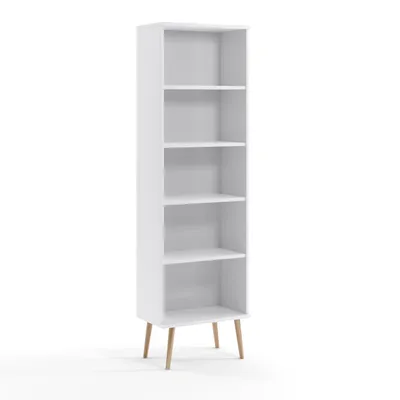 Produktbild von Regal 46 cm Weiß mit 4 Böden Holzbeine Boho Skandi Bücherregal Standregal
