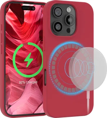Produktbild von EAZY CASE Silikon MagSafe Handyhülle kompatibel mit Apple iPhone 16 Pro Hülle mit Kameraschutz, Silikonhülle, Schutzhülle Rot