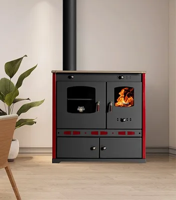 Produktbild von EEK A+ Kaminofen mit Backfach und Herdplatte Perfect Lux Eco Holzofen 7.5kW Kamin Ofen Dauerbrandofen Werkstattofen Schwedenofen Hüttenofen Heizofen L