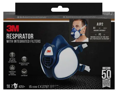 Zdjęcie produktu dla Maska oddechowa 3M™ z wbudowanymi filtrami, A1P2, opary substancji organicznych