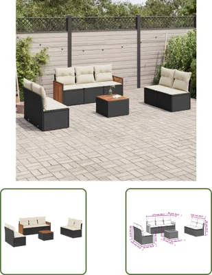 Produktbild von The Living Store 8-tlg. Garten-Sofagarnitur mit Kissen Schwarz Poly Rattan