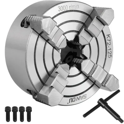 Obrázok produktu pre Štvorčeľusťové skľučovadlo s priemerom 125 mm - Vysoko presné liatinové sústružnícke skľučovadlo - Obojstranné čeľusťové skľučovadlo - Sústružnícke skľučovadlo 15x14x10 cm